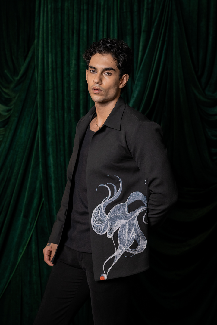 Onyx — Black 4-Way Stretch Wave Shacket Set