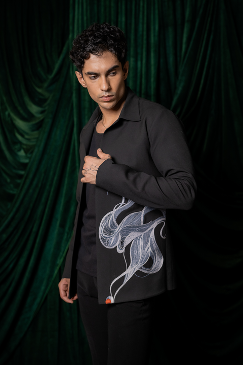 Onyx — Black 4-Way Stretch Wave Shacket Set