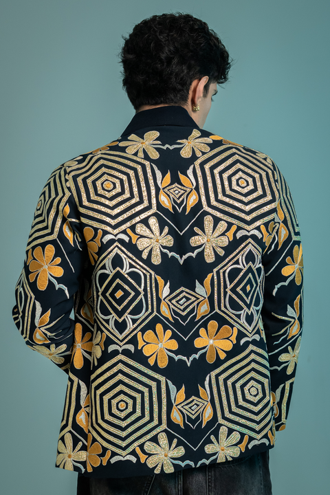Nyro — Midnight Blue Thread Embroidered Armani Fabric Shacket