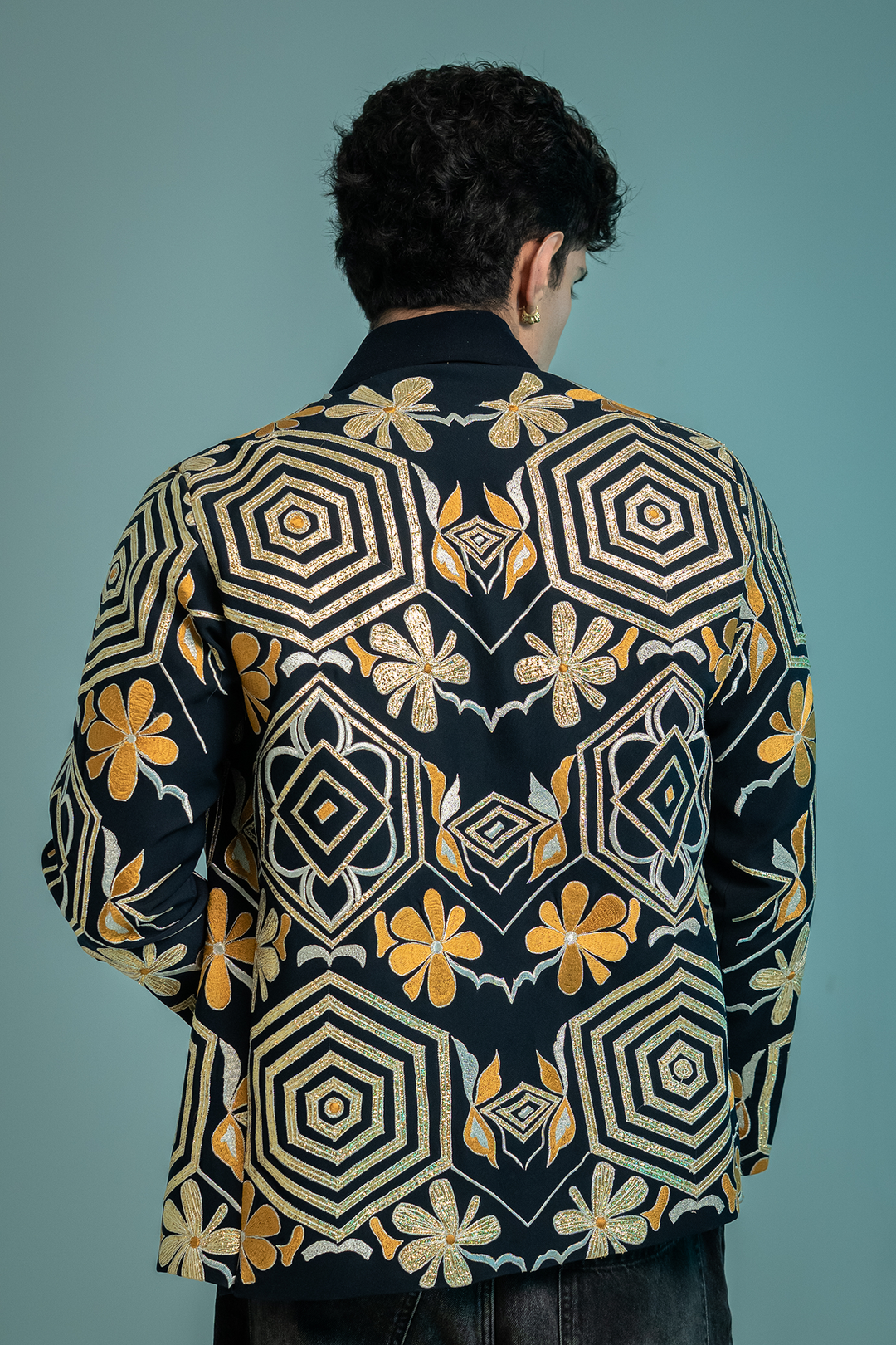 Nyro — Midnight Blue Thread Embroidered Armani Fabric Shacket