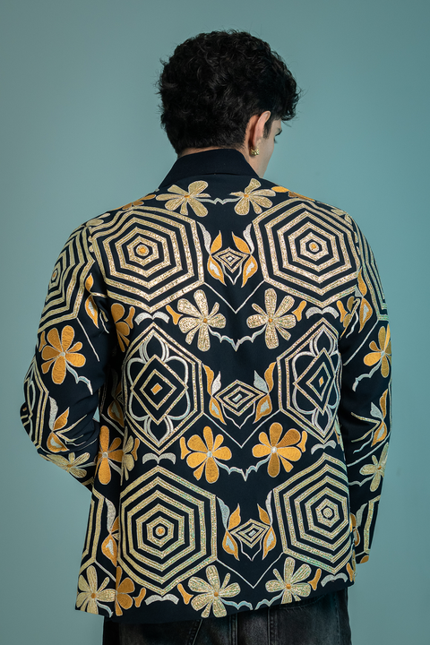 Nyro — Midnight Blue Thread Embroidered Armani Fabric Shacket