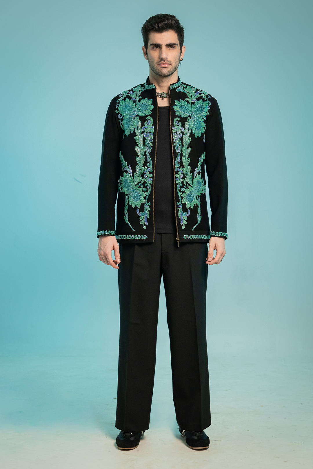 Aegean — Teal Hand Embroidered Armani Fabric Shacket