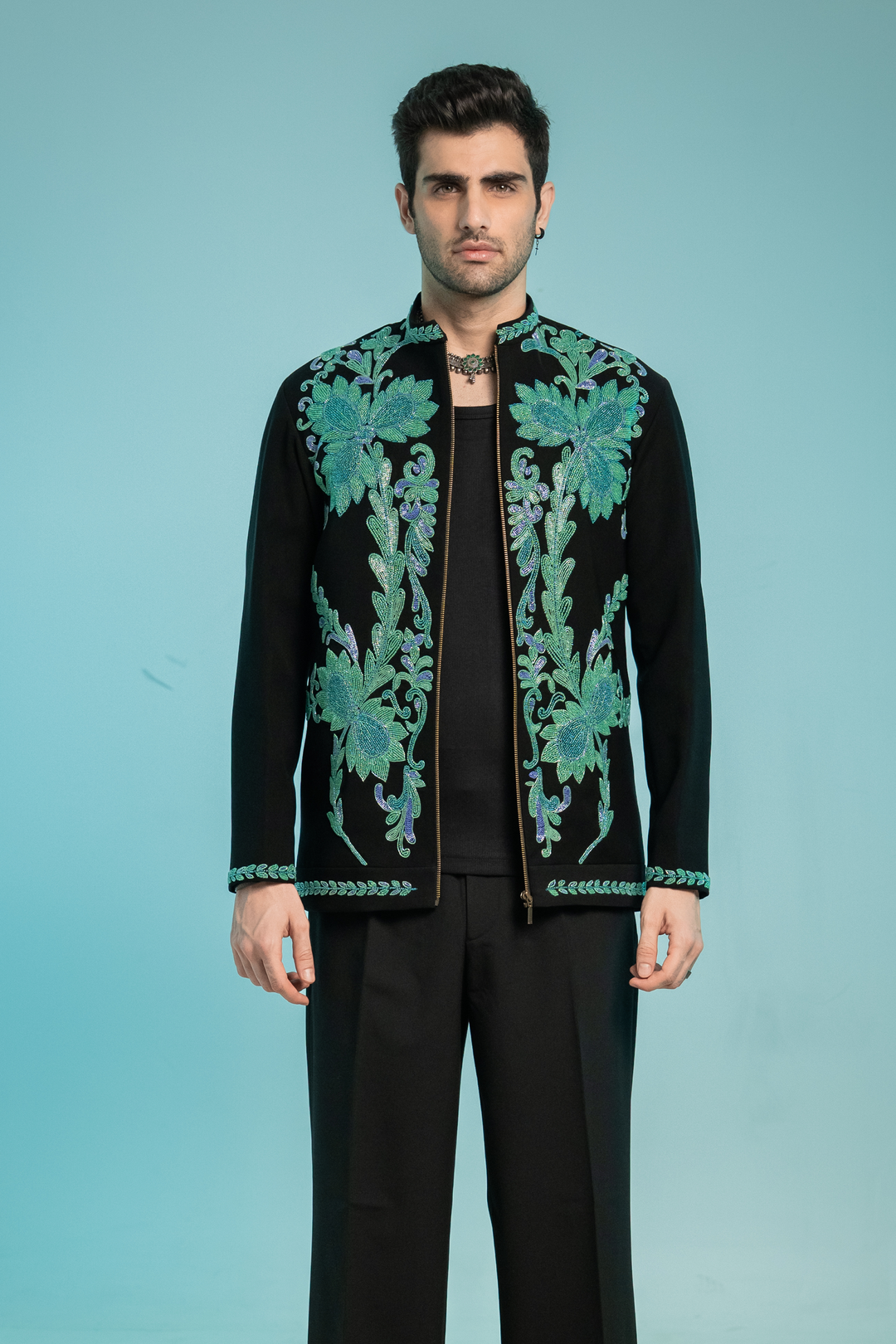 Aegean — Teal Hand Embroidered Armani Fabric Shacket