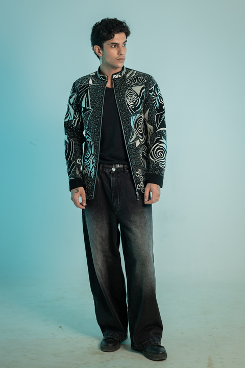 Aster — Black Thread Embroidered Armani Fabric Shacket