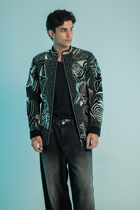 Aster — Black Thread Embroidered Armani Fabric Shacket