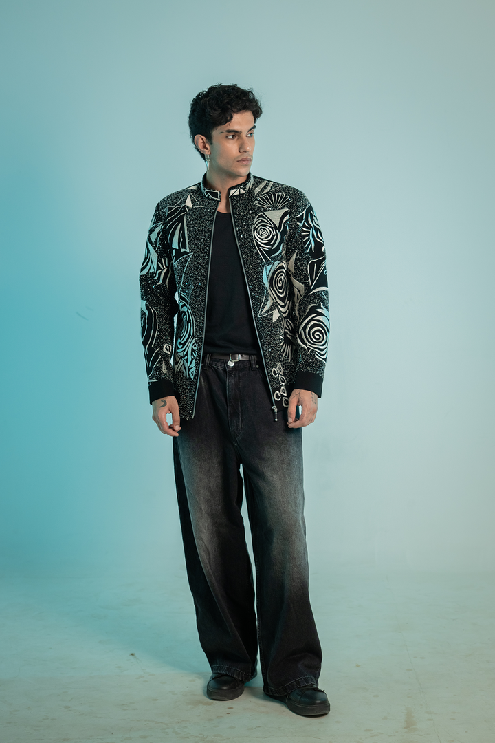 Aster — Black Hand Embroidered Armani Fabric Shacket