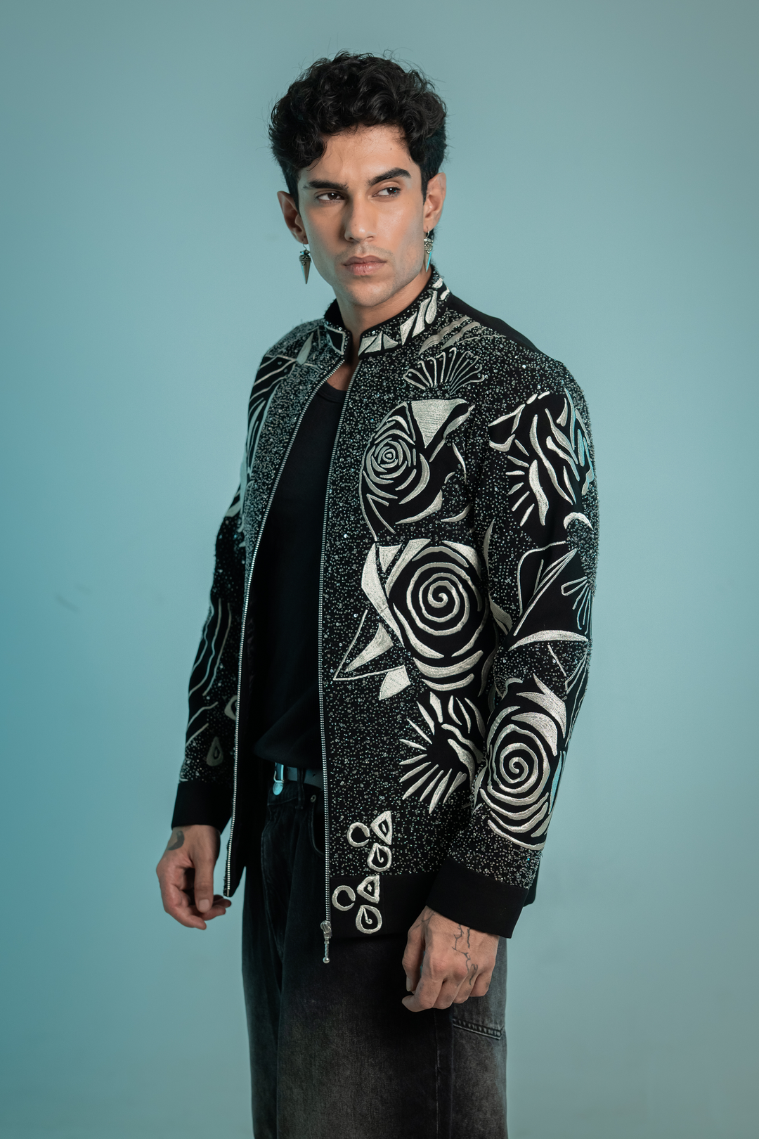 Aster — Black Thread Embroidered Armani Fabric Shacket