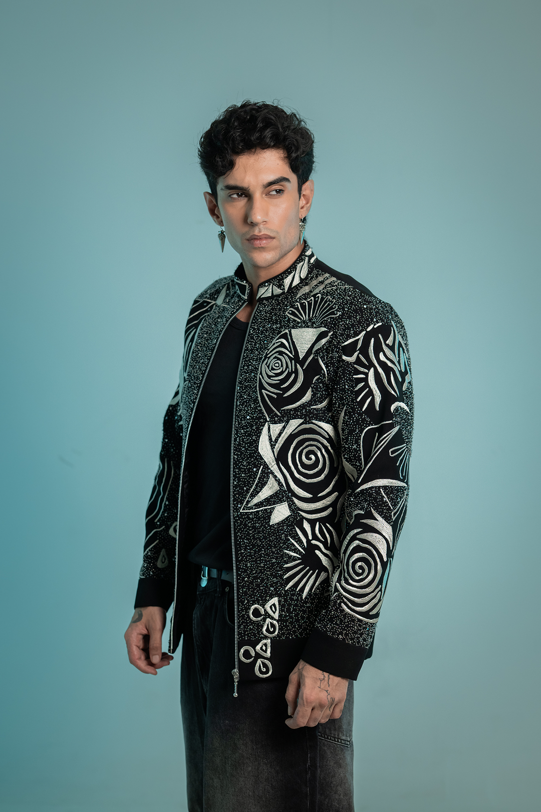 Aster — Black Hand Embroidered Armani Fabric Shacket