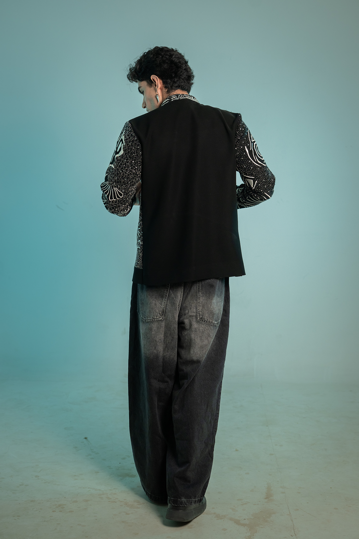 Aster — Black Hand Embroidered Armani Fabric Shacket