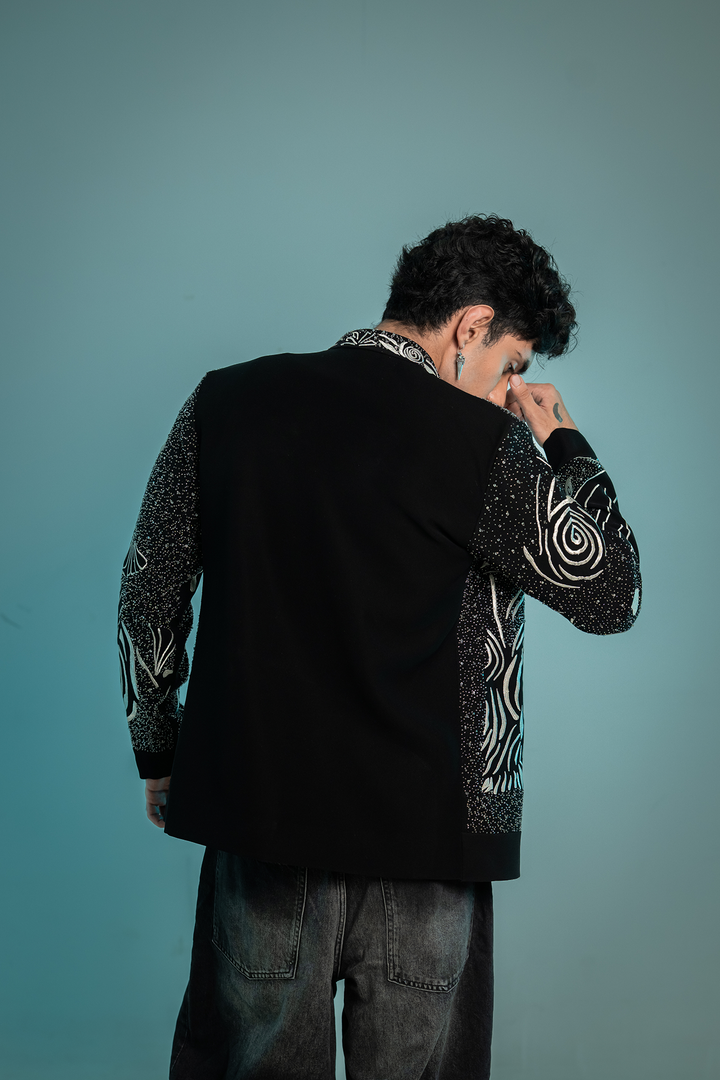 Aster — Black Hand Embroidered Armani Fabric Shacket