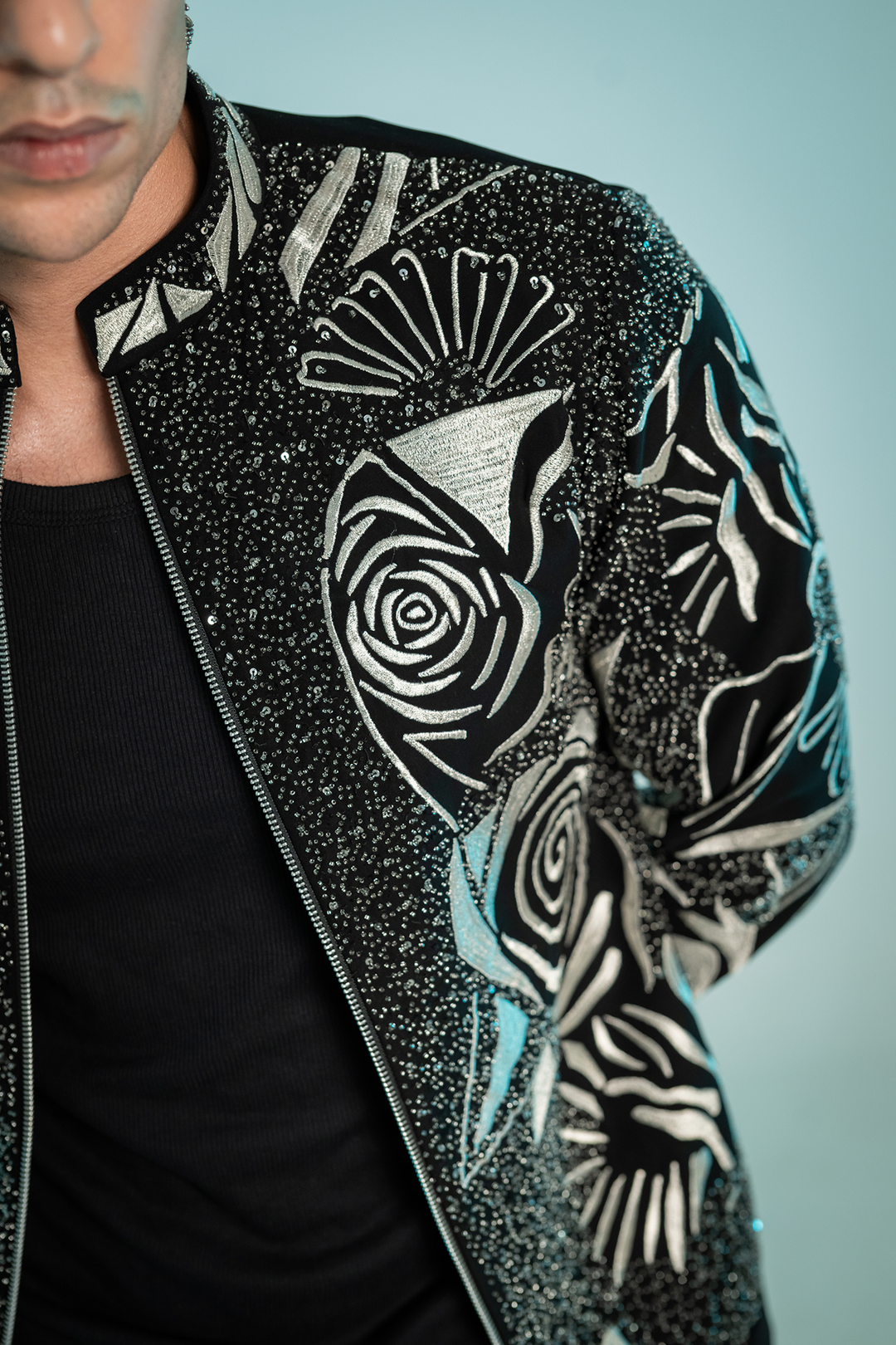Aster — Black Hand Embroidered Armani Fabric Shacket