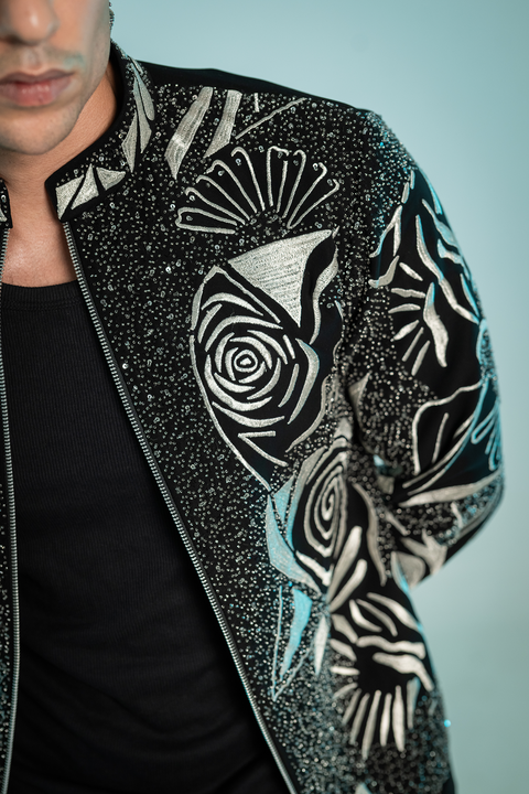 Aster — Black Hand Embroidered Armani Fabric Shacket