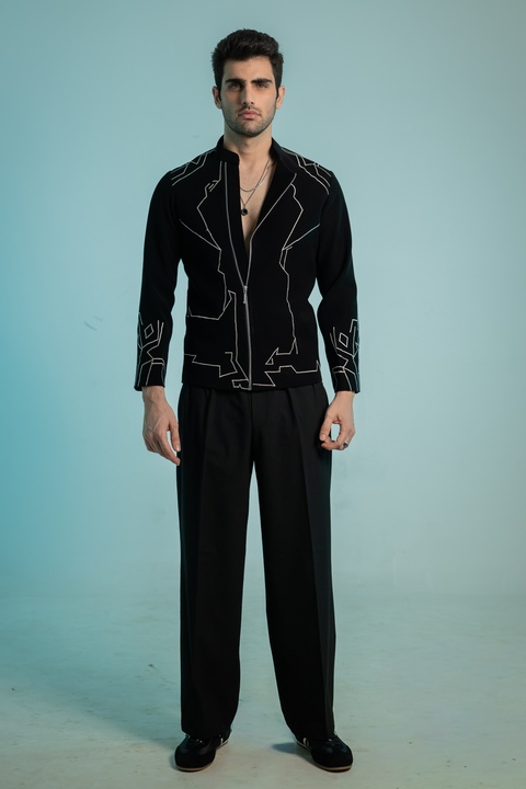 Contour — Black Thread Embroidered Armani Fabric Shacket