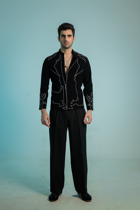 Contour — Black Architectural Embroidered Armani Fabric Shacket