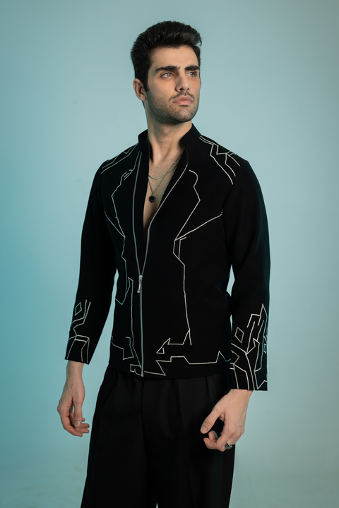 Contour — Black Thread Embroidered Armani Fabric Shacket
