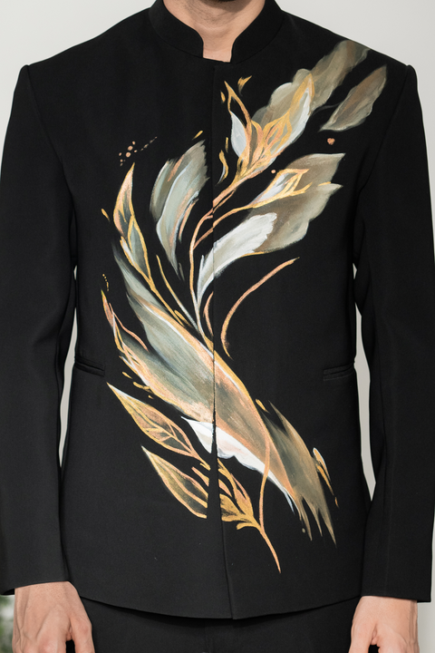 Brushline — Black Hand Painted Armani Fabric Bandhgala
