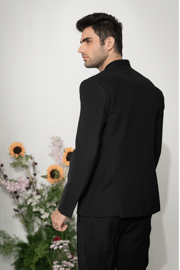 Brushline — Black Hand Painted Armani Fabric Bandhgala