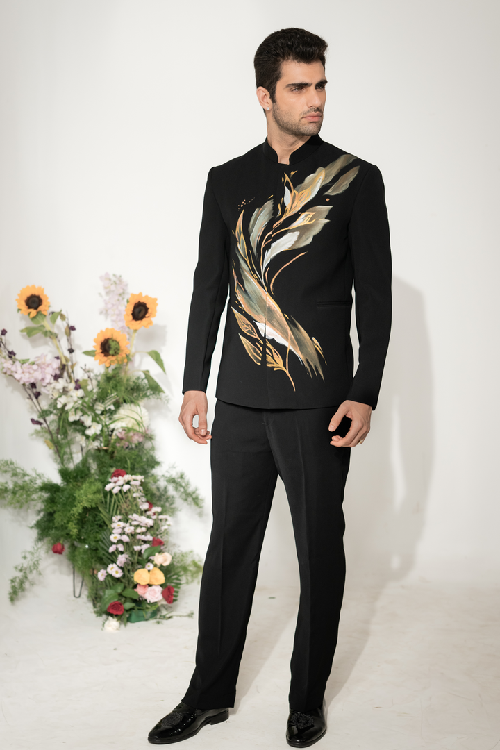 Brushline — Black Hand Painted Armani Fabric Bandhgala