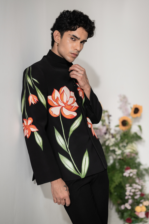 Liora — Black Hand Painted Armani Fabric Bandhgala