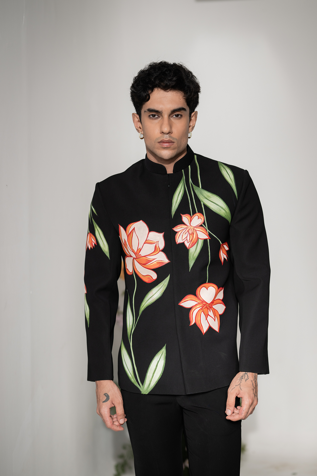 Liora — Black Embroidered Armani Fabric Bandhgala