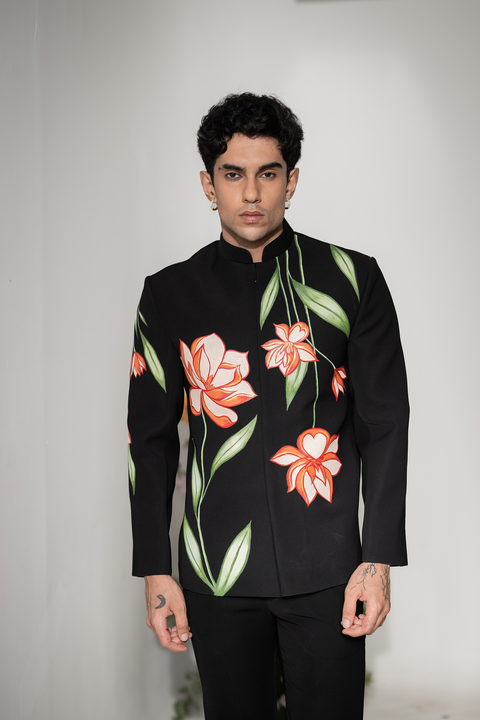 Liora — Black Embroidered Armani Fabric Bandhgala