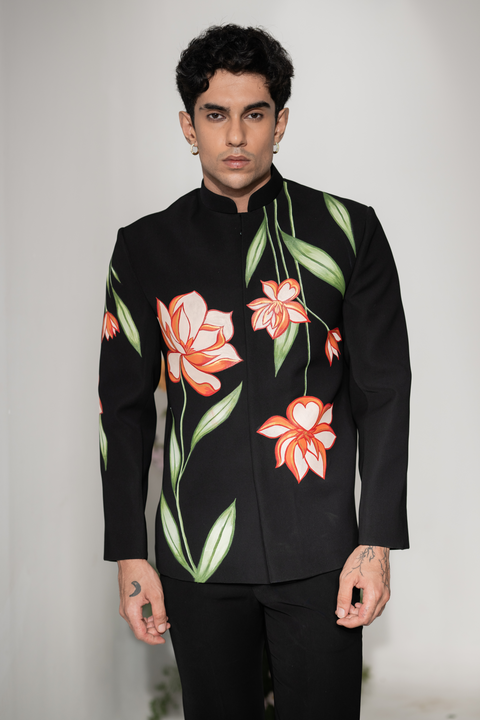 Liora — Black Hand Painted Armani Fabric Bandhgala