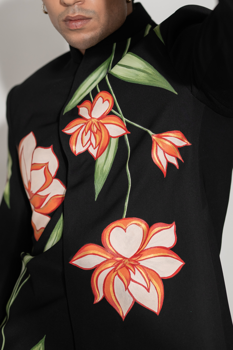 Liora — Black Hand Painted Armani Fabric Bandhgala