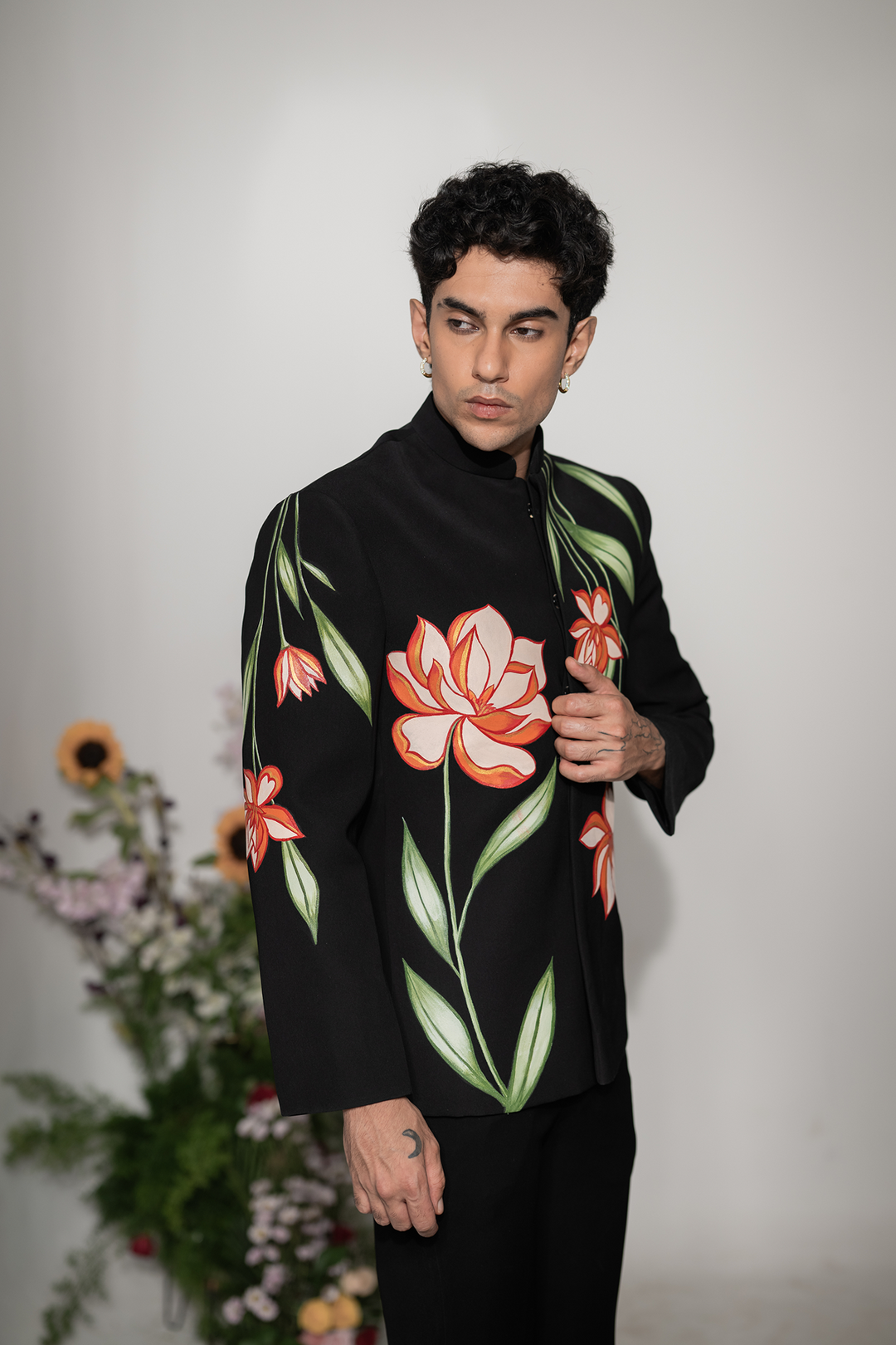 Liora — Black Embroidered Armani Fabric Bandhgala