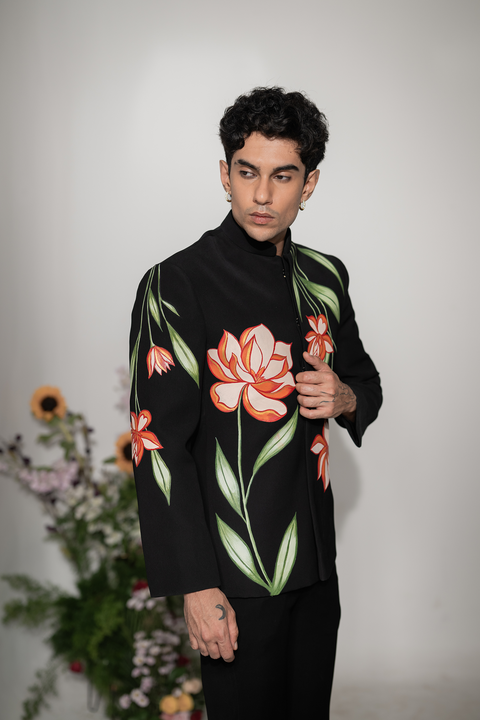Liora — Black Embroidered Armani Fabric Bandhgala