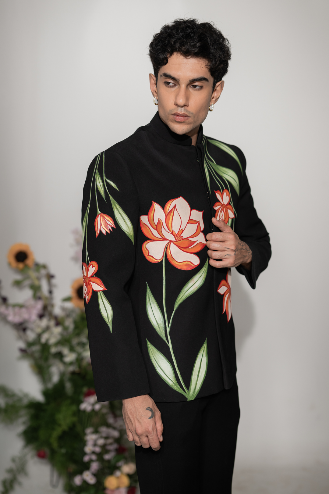 Liora — Black Hand Painted Armani Fabric Bandhgala