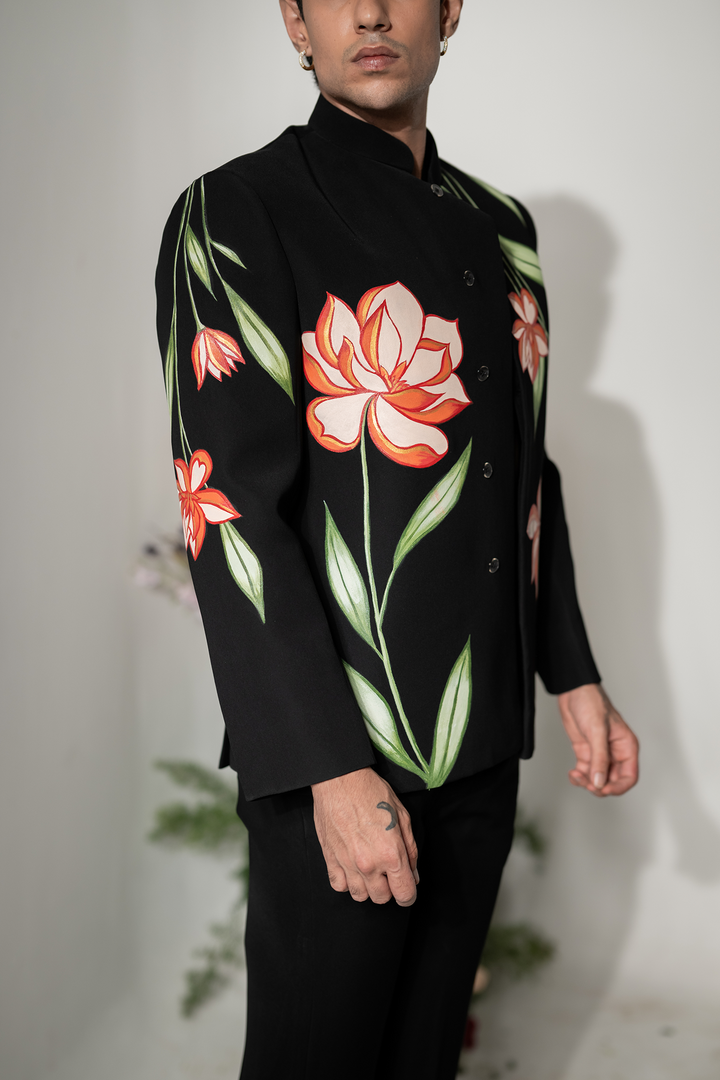 Liora — Black Embroidered Armani Fabric Bandhgala
