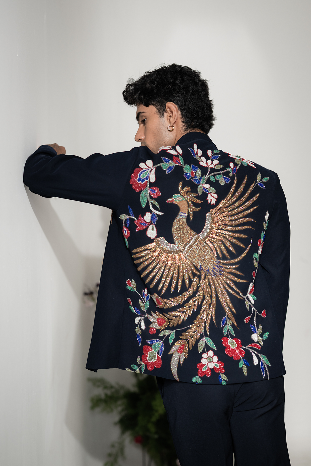Phoenix — Navy Hand Embroidered Armani Fabric Shacket