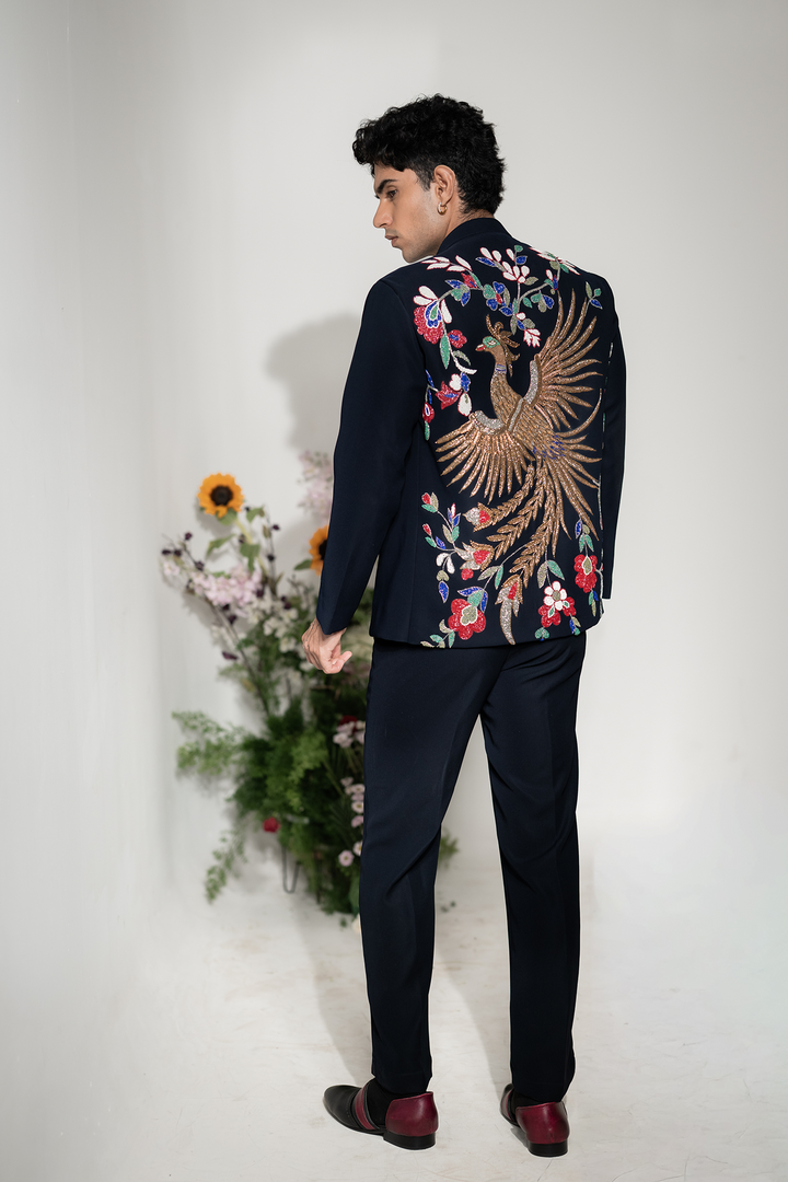 Phoenix — Navy Hand Embroidered Armani Fabric Shacket