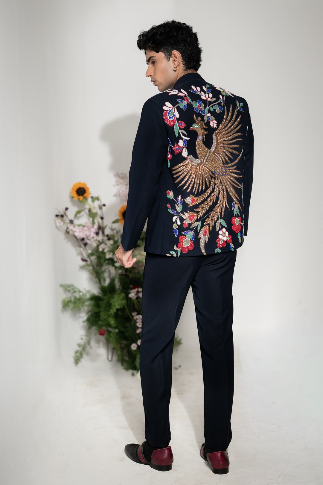 Phoenix — Navy Hand Embroidered Armani Fabric Shacket