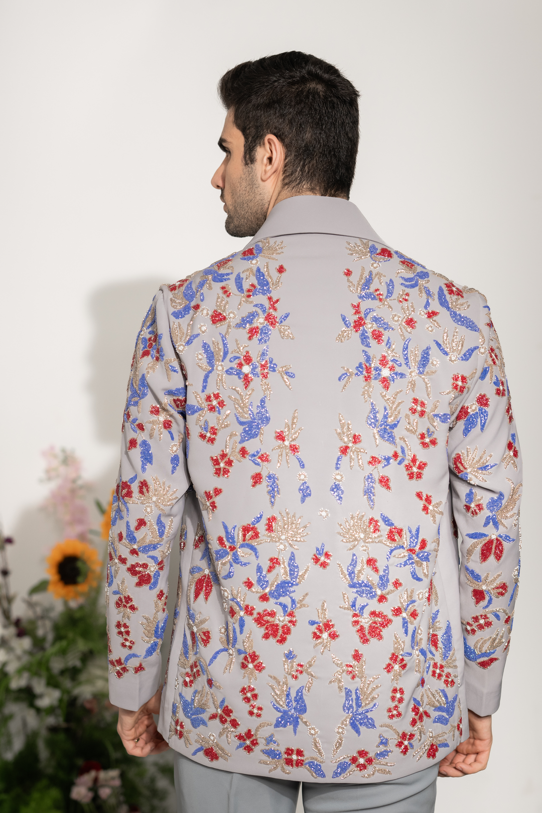 Fleur — Grey Hand Embroidered Armani Fabric Shacket