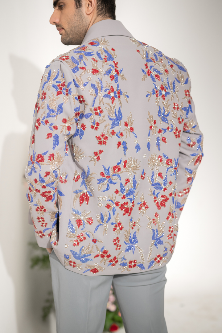 Fleur — Grey Hand Embroidered Armani Fabric Shacket