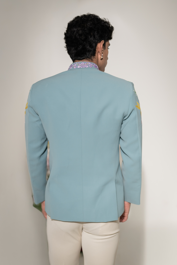 Swan Royale — Sea Blue Thread Embroidered Armani Fabric Indo-Western