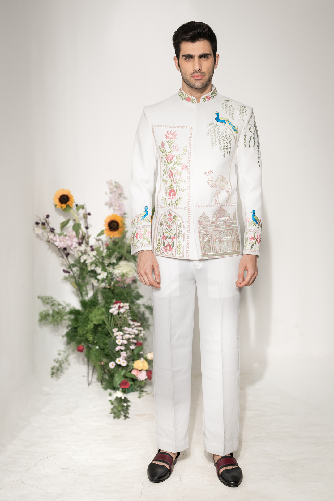 Shehnaz — Ivory Thread Embroidered Armani Fabric Bandhgala