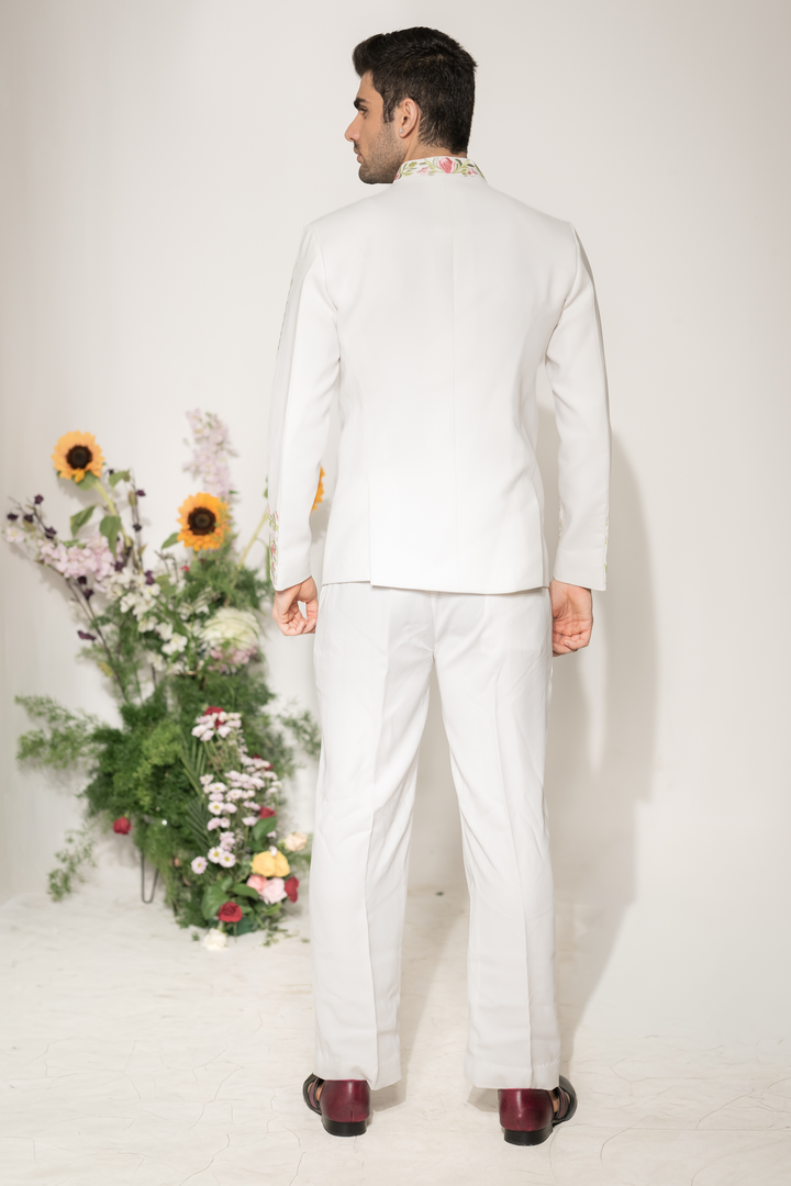 Shehnaz — Ivory Thread Embroidered Armani Fabric Bandhgala