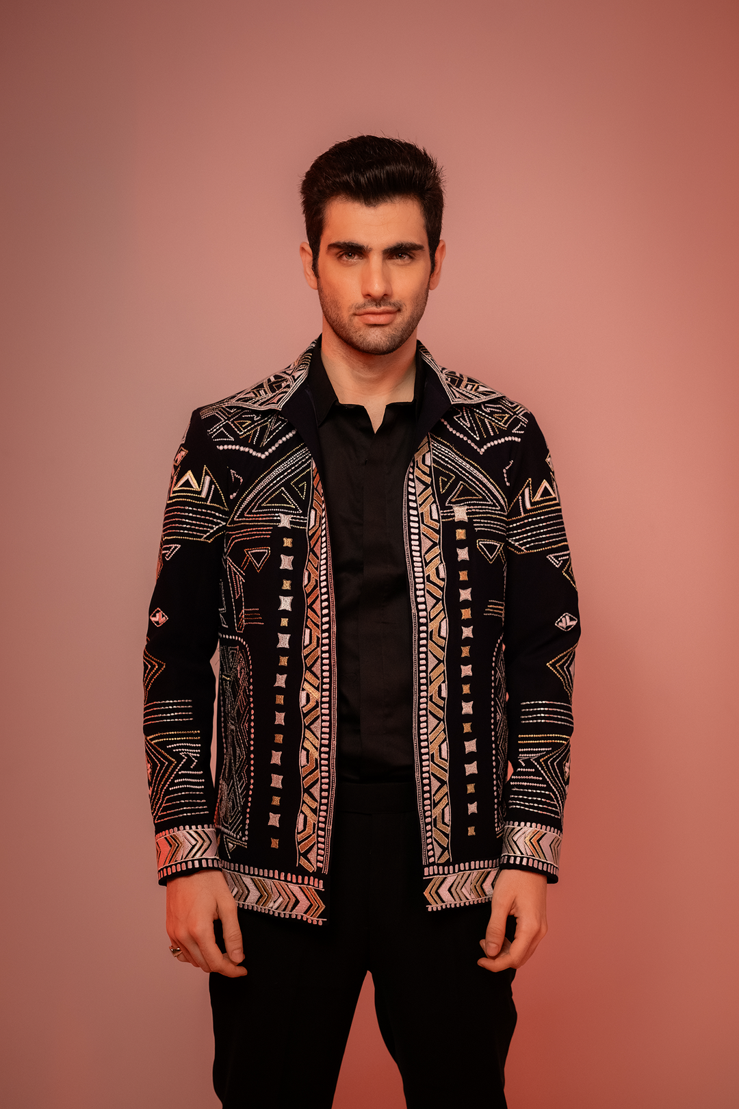 Alaric — Midnight Blue Thread Embroidered 4-Way Stretch Shacket