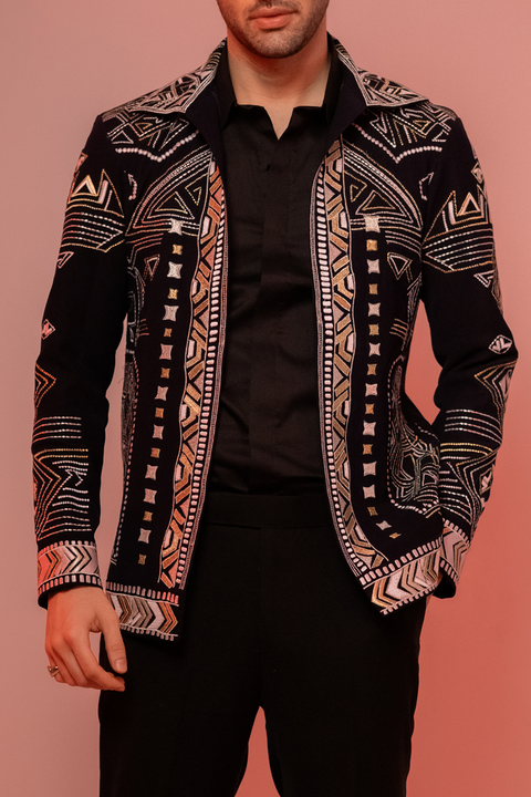Alaric — Midnight Blue Thread Embroidered 4-Way Stretch Shacket