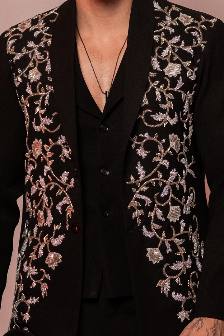 Cassian — Black Hand Embroidered Armani Fabric Shacket