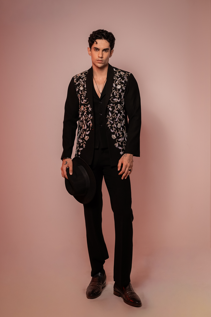 Cassian — Black Hand Embroidered Armani Fabric Shacket