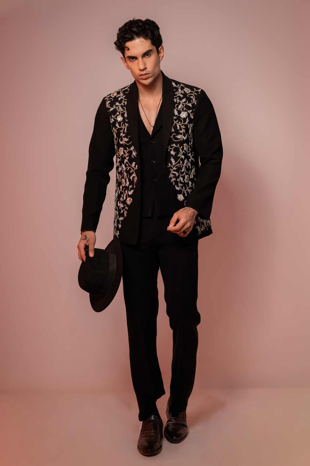 Cassian — Black Hand Embroidered Armani Fabric Shacket