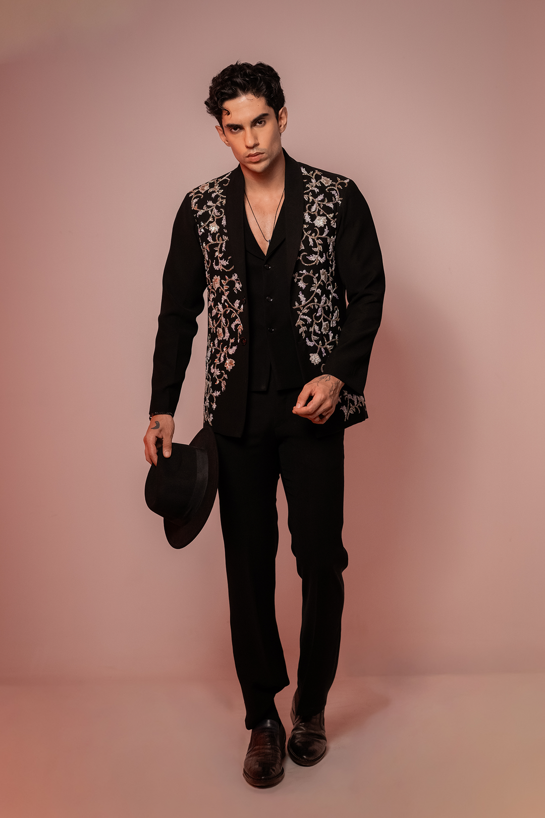Cassian — Black Hand Embroidered Armani Fabric Shacket