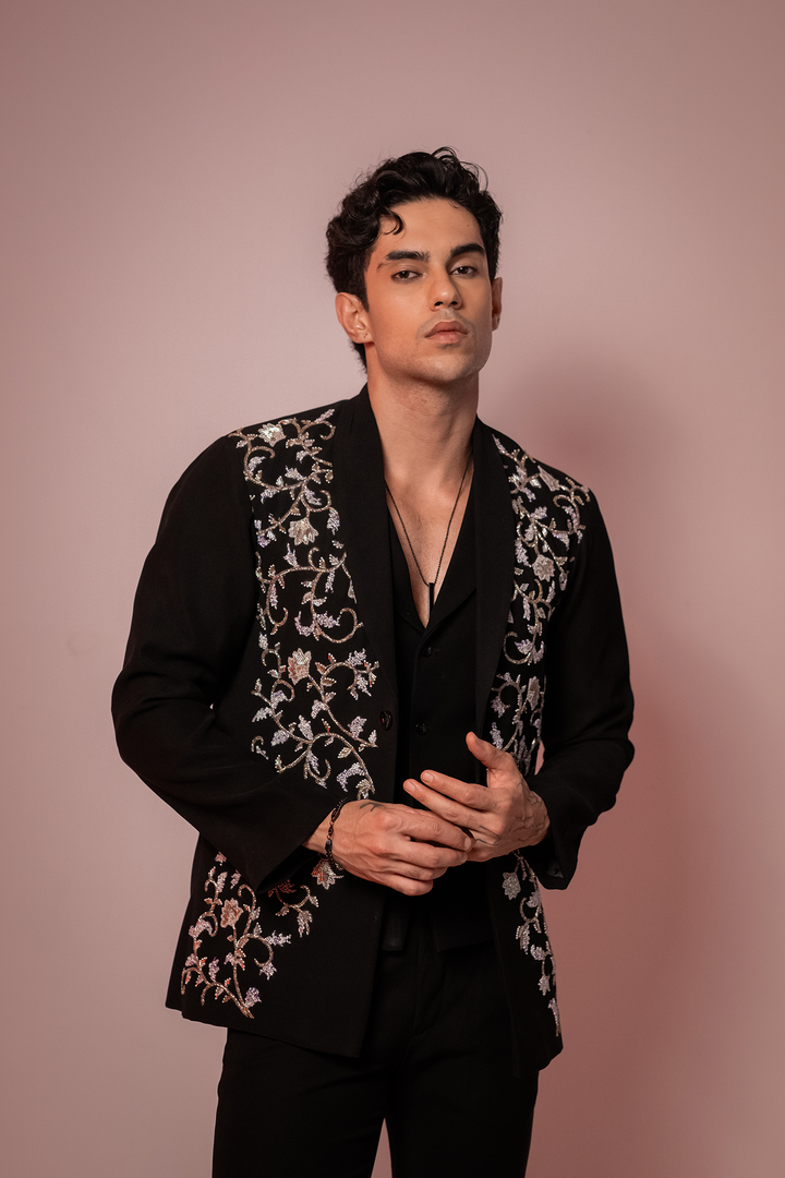 Cassian — Black Hand Embroidered Armani Fabric Shacket