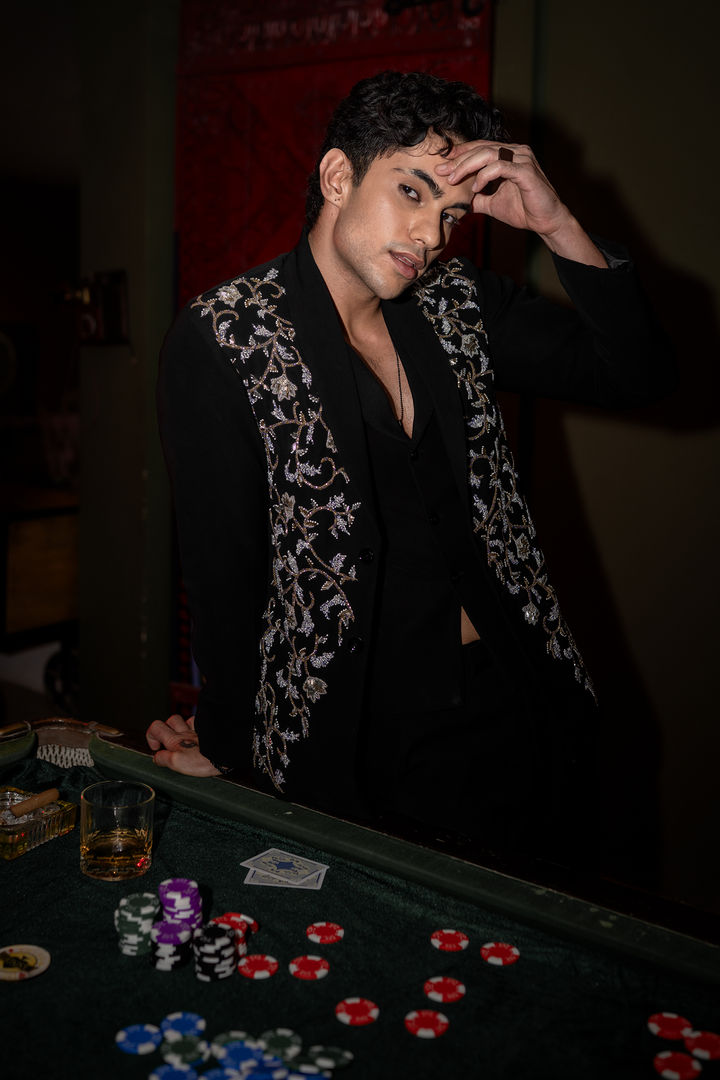 Cassian — Black Hand Embroidered Armani Fabric Shacket