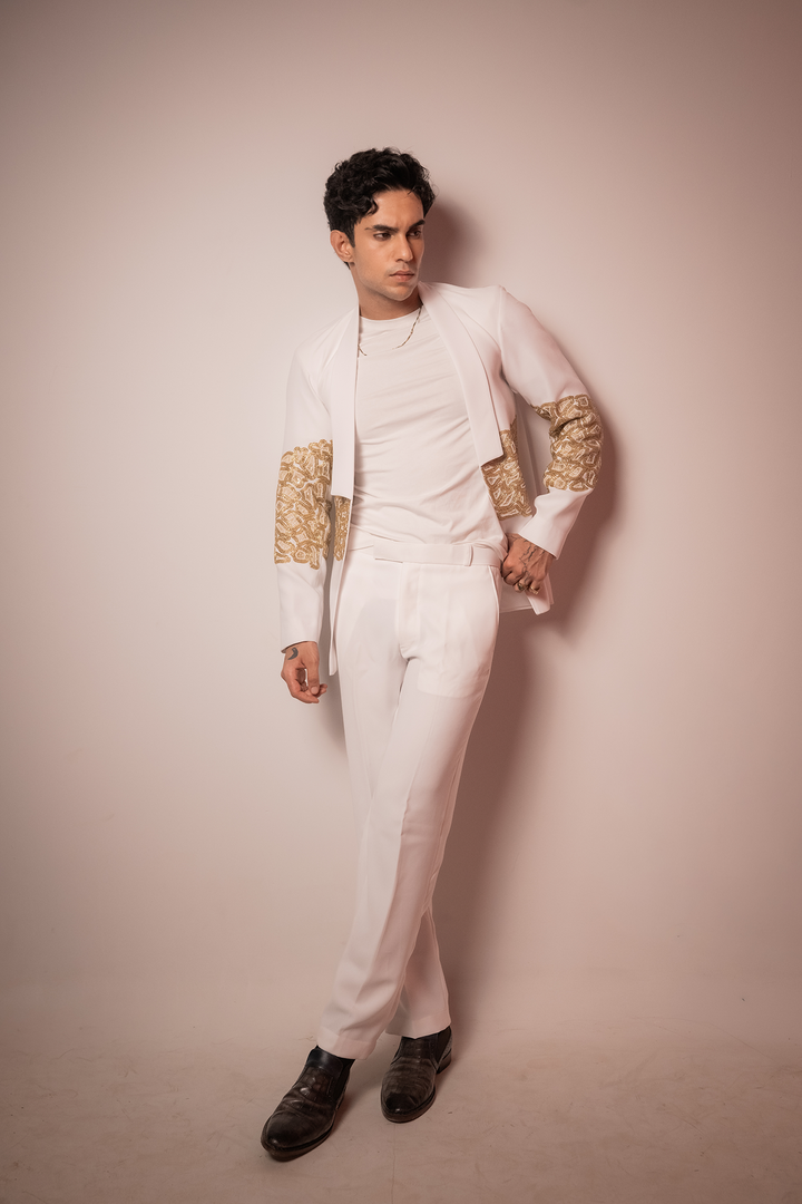 Ivory Loom — White Hand Embroidered Armani Fabric Shacket