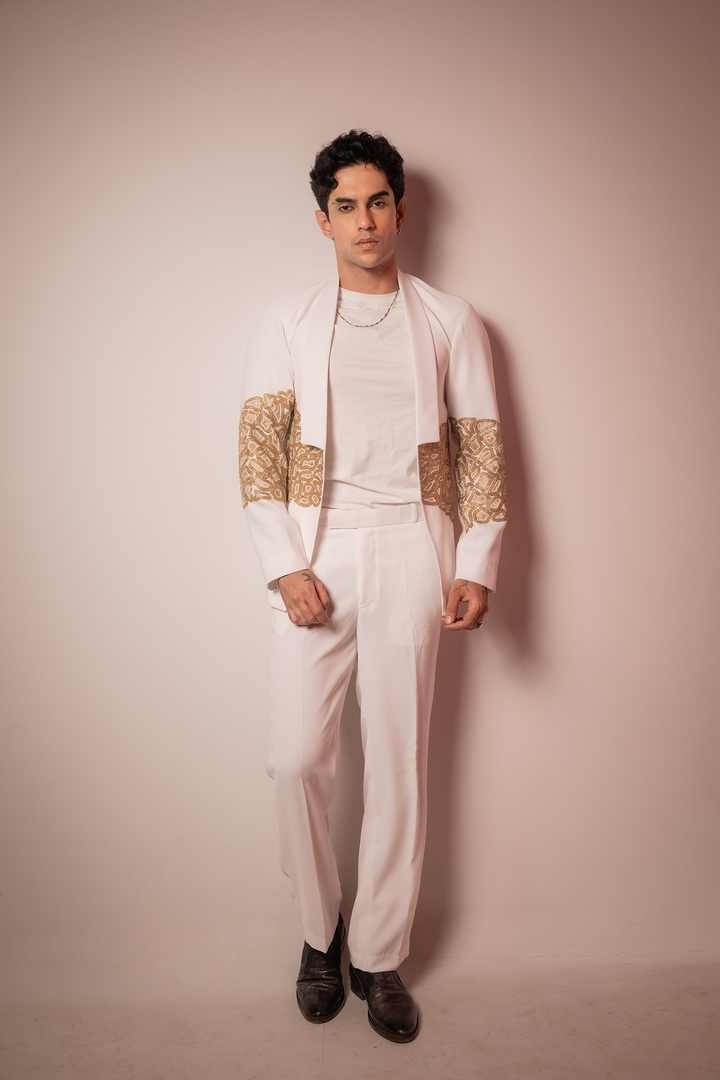 Ivory Loom — White Hand Embroidered Armani Fabric Shacket