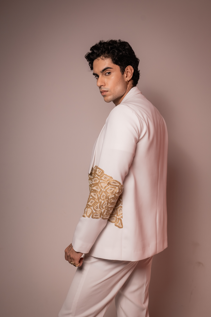 Ivory Loom — White Hand Embroidered Armani Fabric Shacket